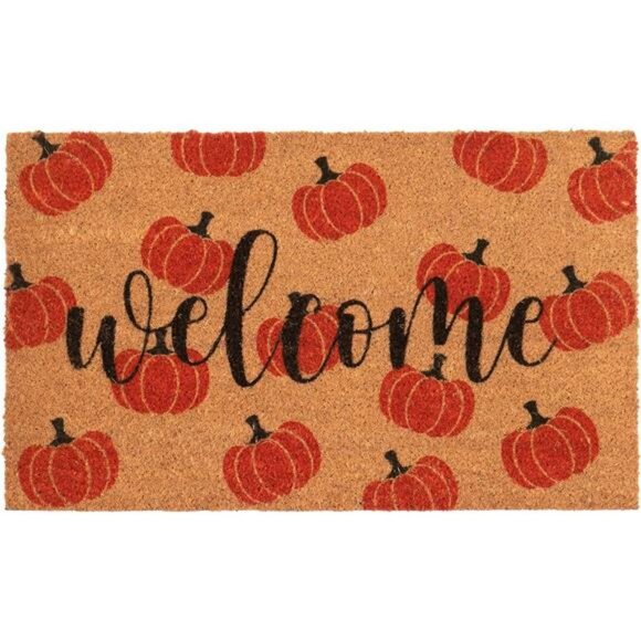 Fall Coir Door Mat Welcome Pumpkin Natural Coir Mats Non Slip Front Door Rugs - Picture 1 of 7